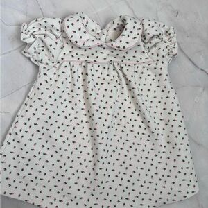 The Beaufort Bonnet company 6-12 month White Dress with Pink Floral Pattern